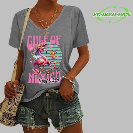 Flamingo Gulf Of Mexico Forever Print Round Neck Premium Shirt