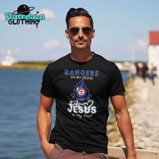 Texas Rangers In My Veins Jesus In My Heart Shirt Premium Shirt